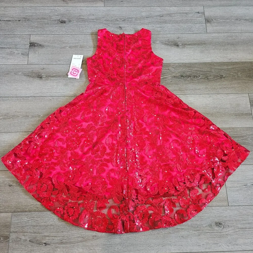 Rare Editions Girls 14 Hi-Low Tulle Sequins Dress Red Floral Party Holiday NWT